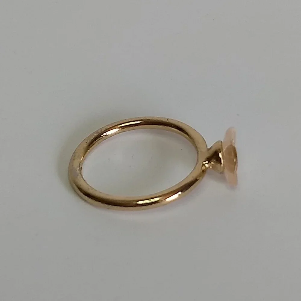 Gold Tone Pink Plastic Flower Clear Rhinestone Ring Size 6.5 Coquette Balletcore